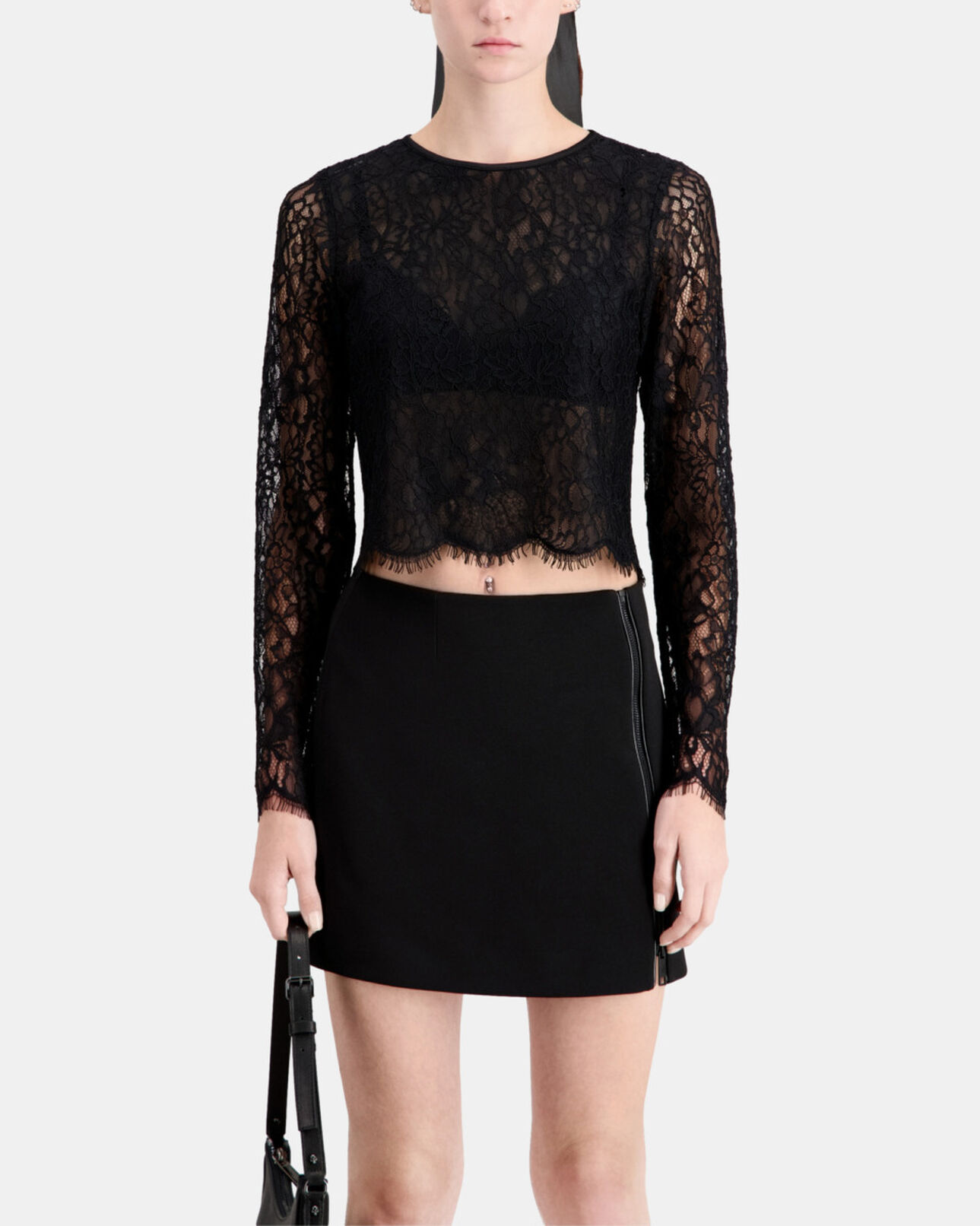 The Kooples WOMEN BLACK short black lace top