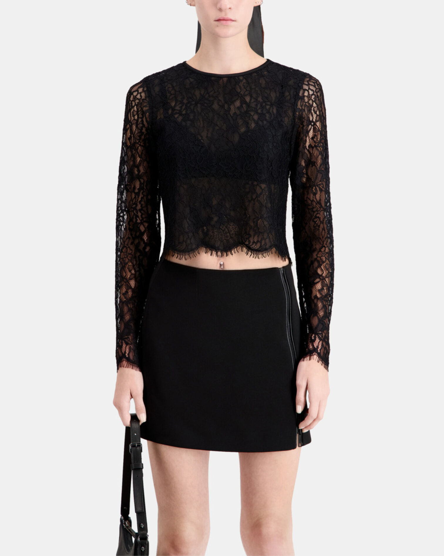 Short black lace top, BLACK, hi-res image number null