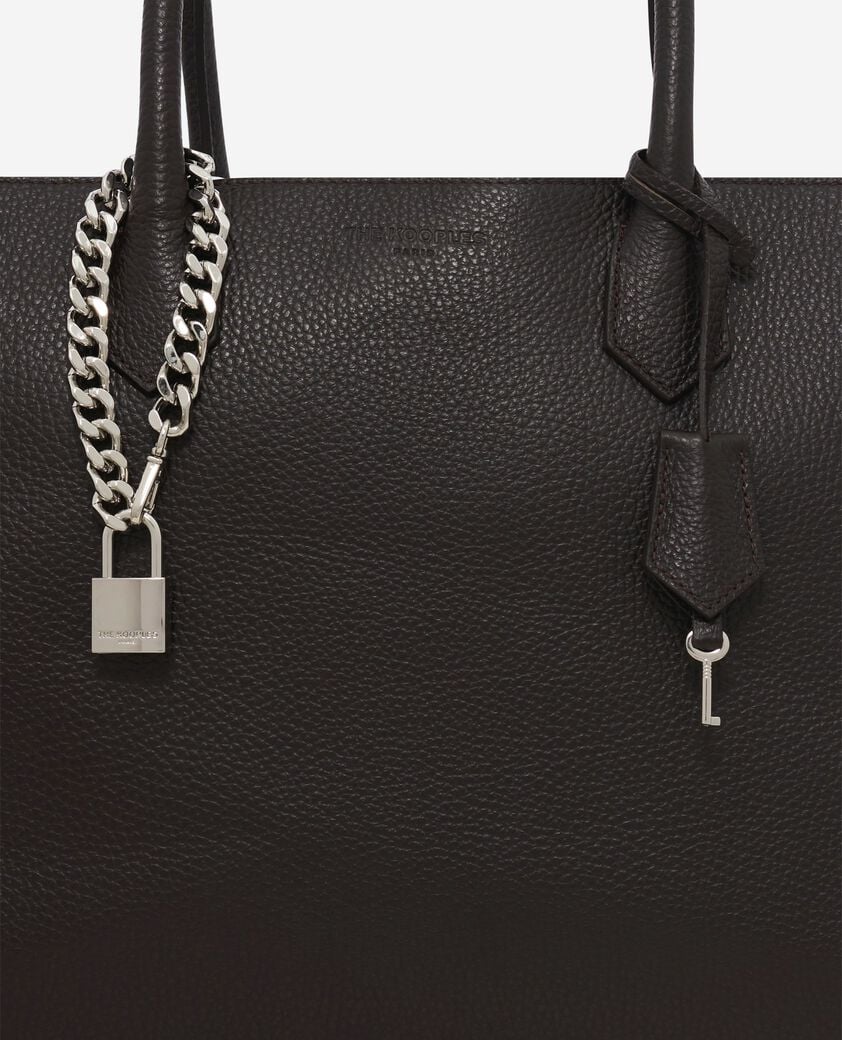 The Kooples DAMEN BROWN ming l einkaufstasche aus braunem, genarbtem leder