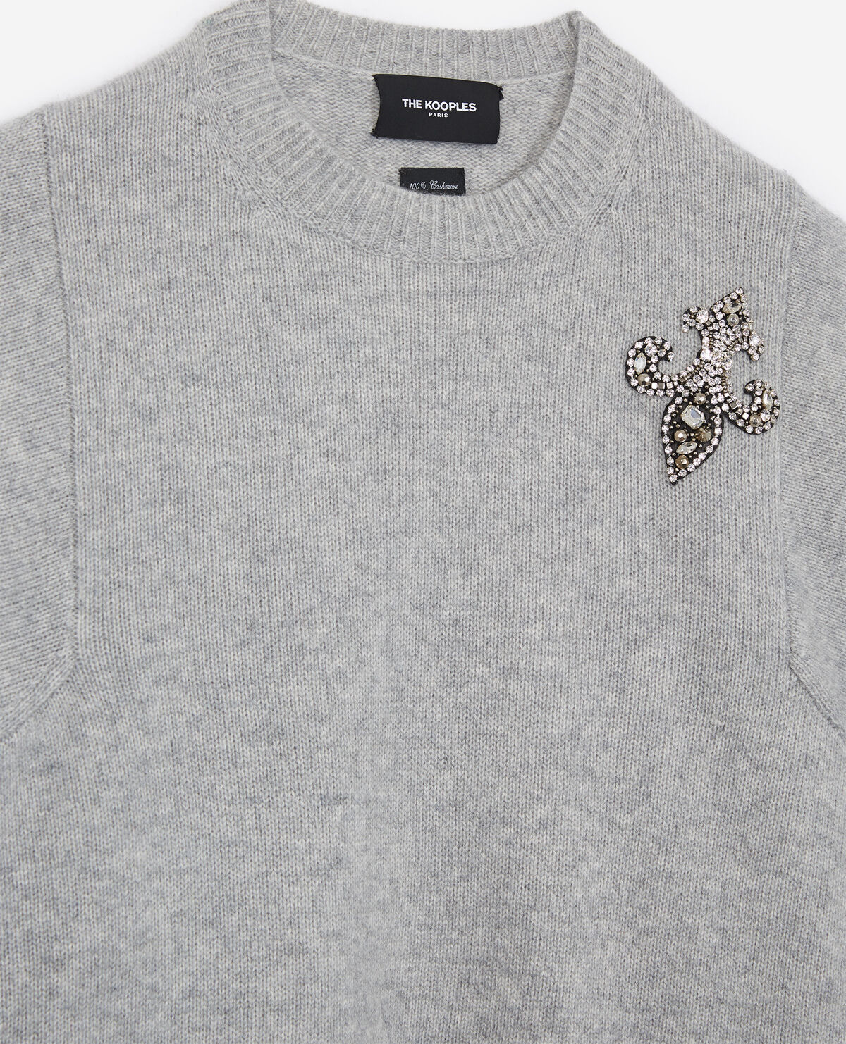 Grey cashmere sweater with fleur de lys