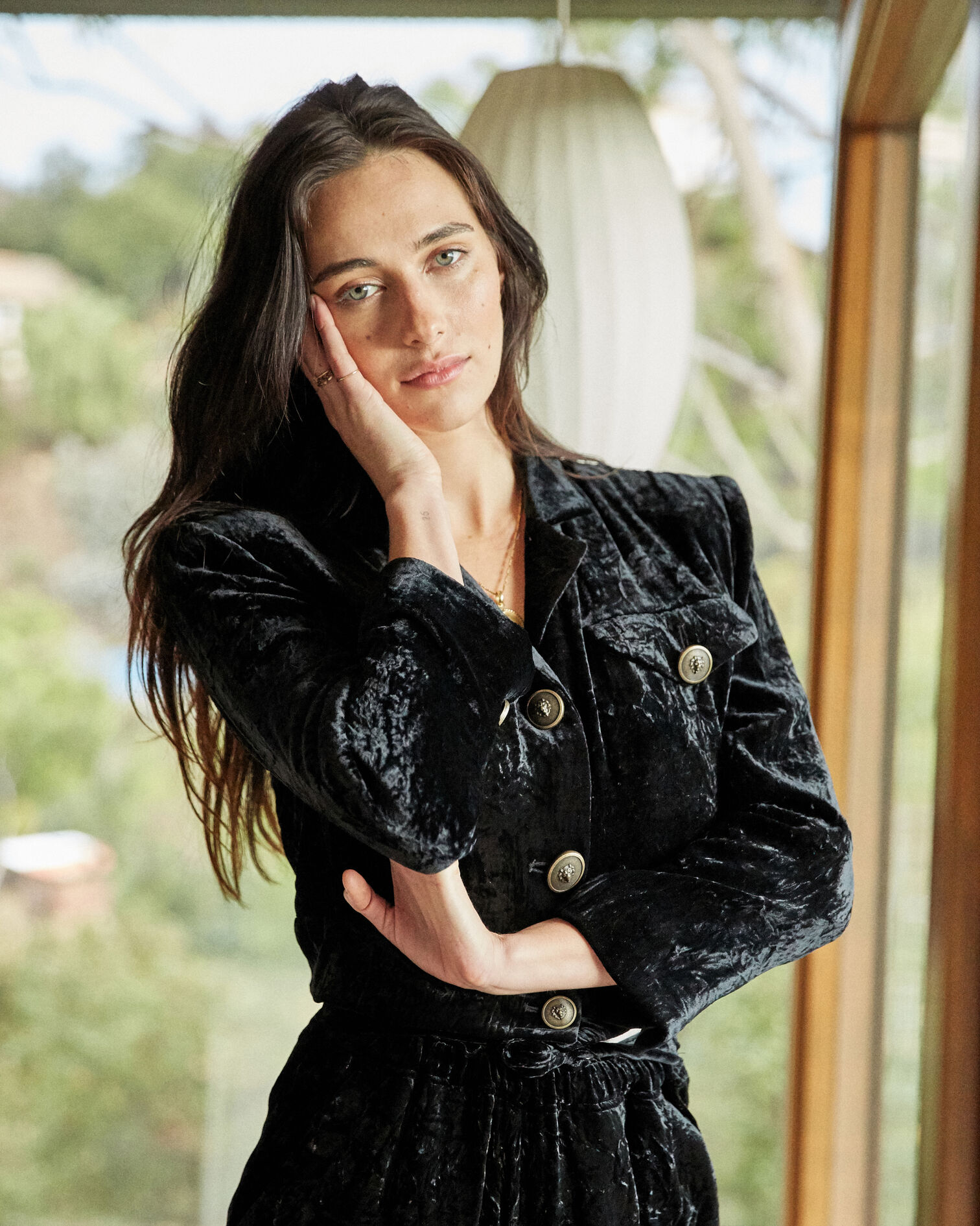 Black crushed velvet jacket with patch pockets, BLACK, hi-res image number null