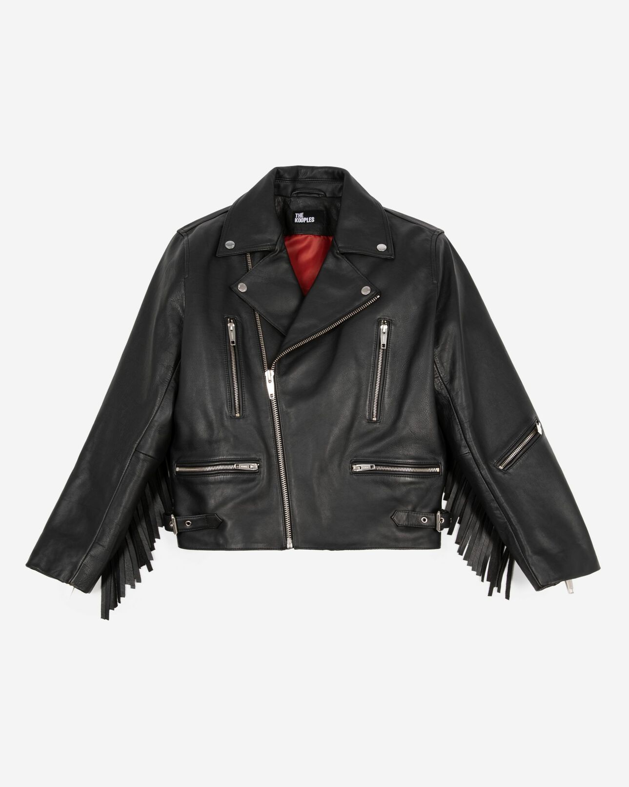 The Kooples DAMEN BLACK lederblouson mit fransen in schwarz