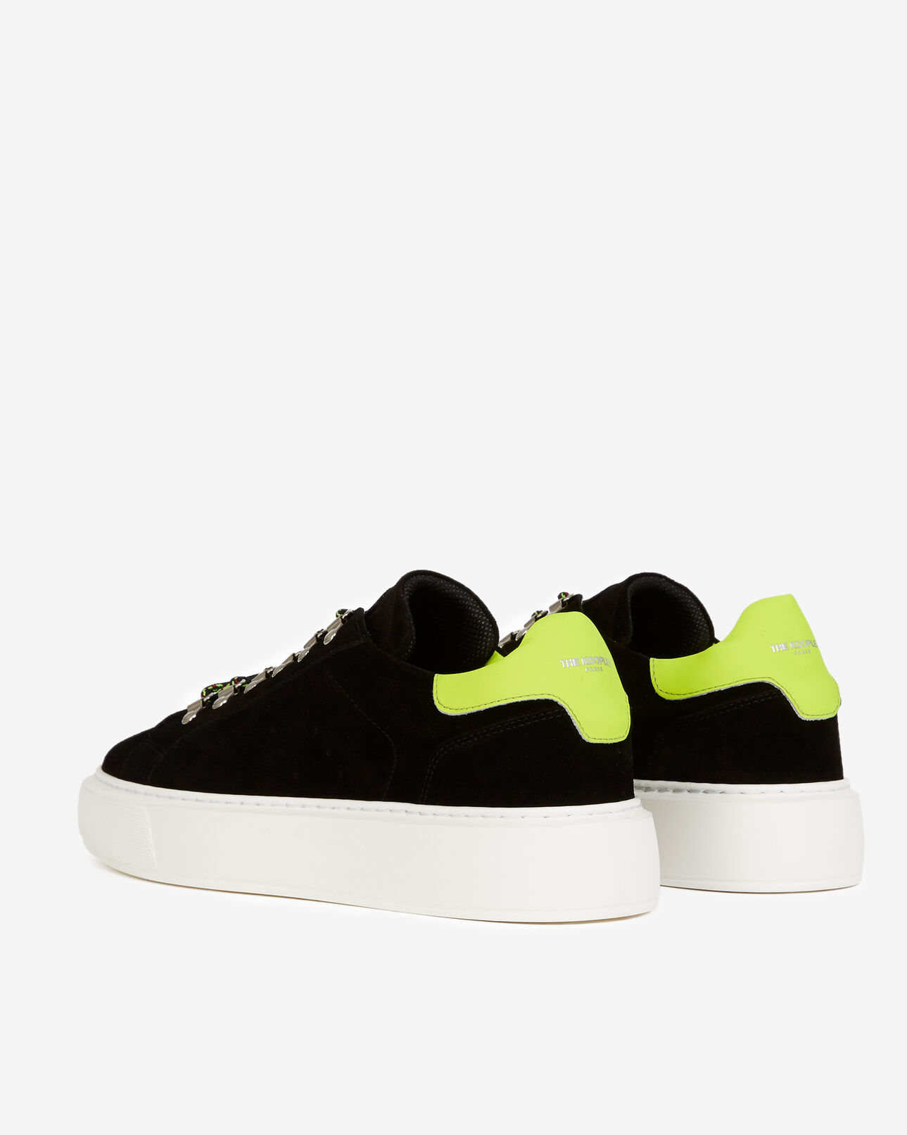The Kooples H BLACK / YELLOW black suede sneakers with thick sole