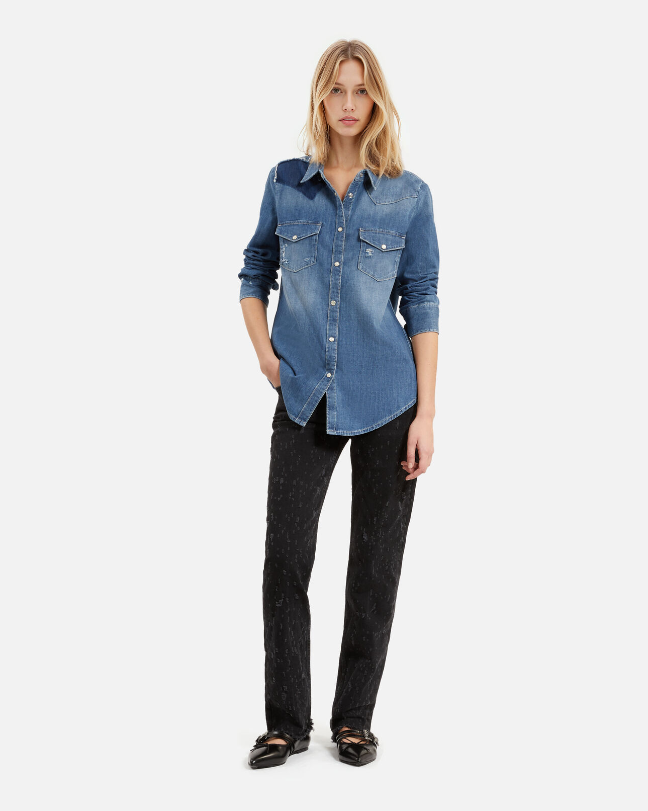 The Kooples FEMME USED chemise en denim bleue