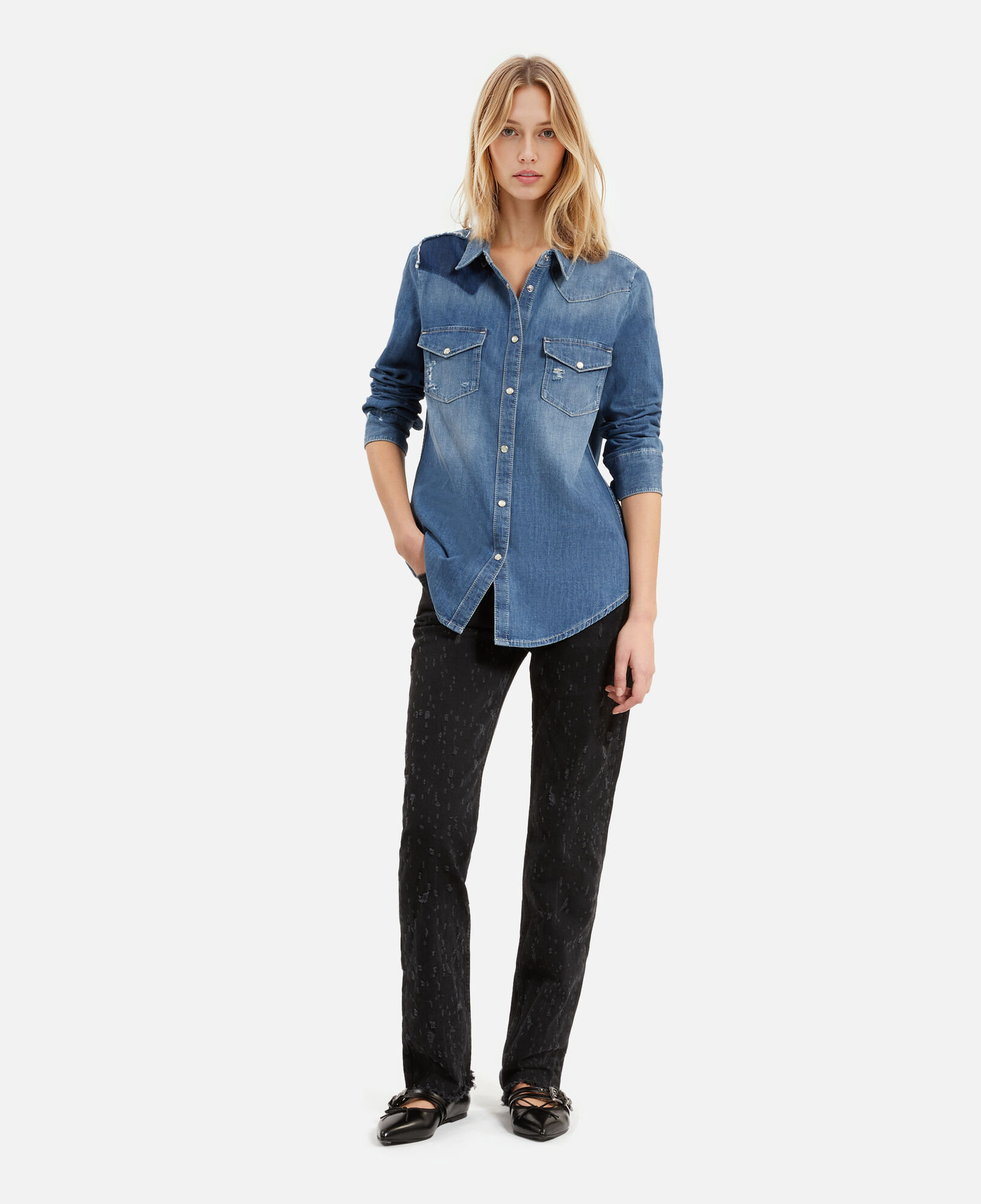 The Kooples FEMME USED chemise en denim bleue
