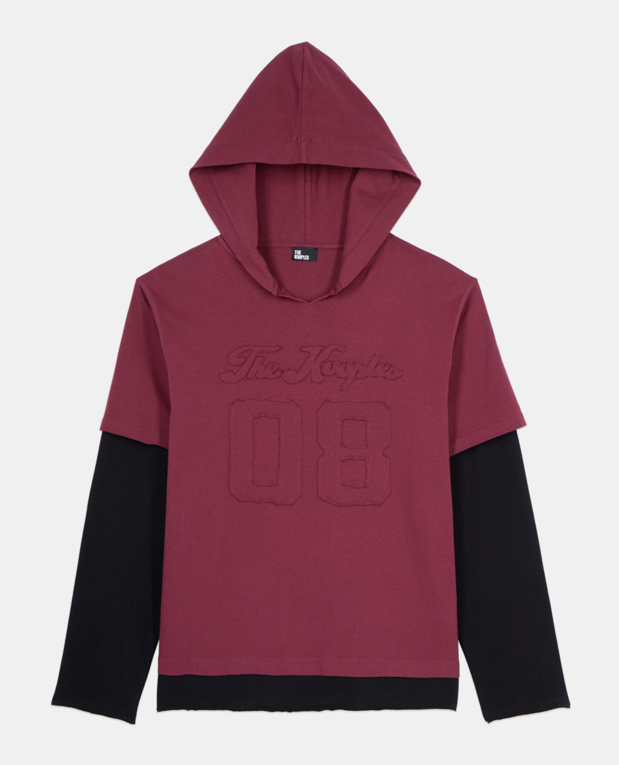 Long-sleeved burgundy hooded t-shirt, BURGUNDY, hi-res image number null