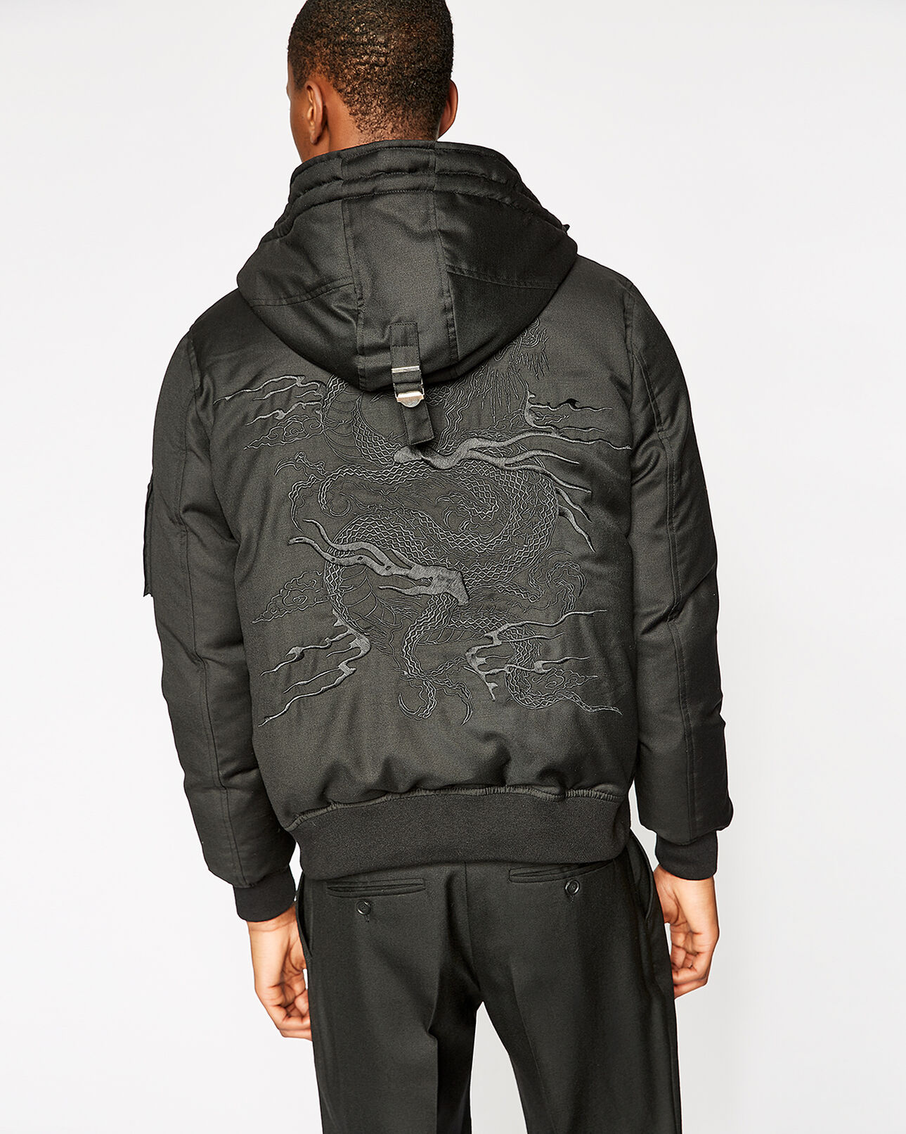 The Kooples HERREN BLACK schwarze daunenjacke mit wildleder- und ledereinsätzen