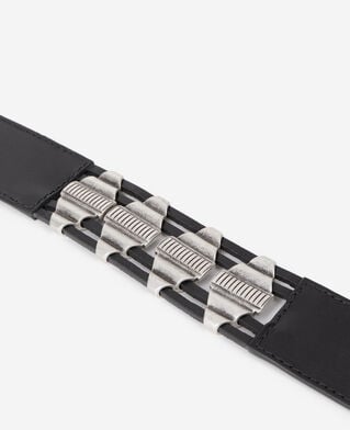 The Kooples MEN BLACK black leather belt with metallic inserts
