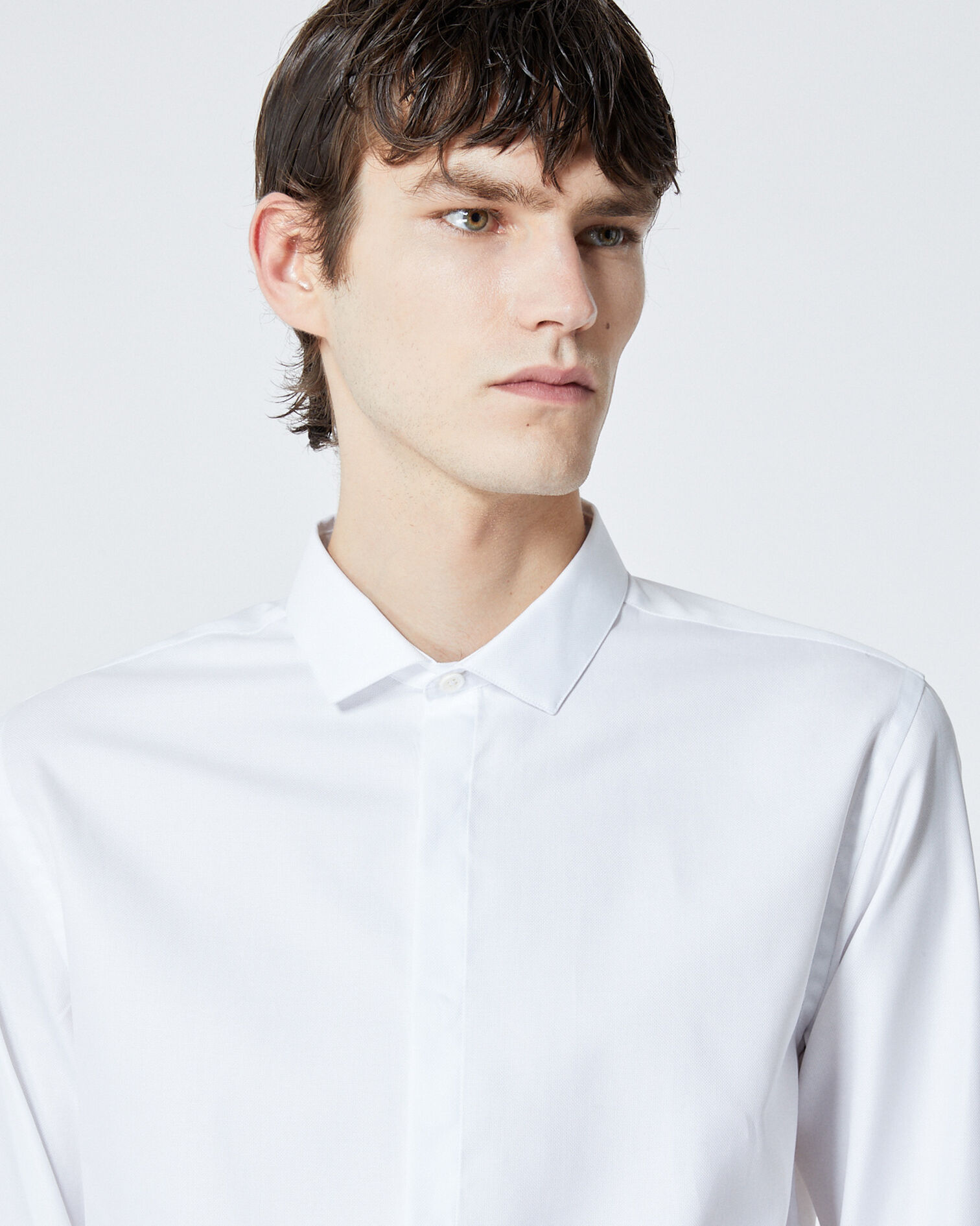 Chemise chic blanche coton à col italien, WHITE, hi-res image number null