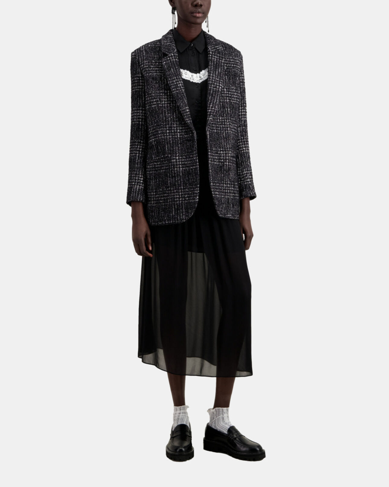 The Kooples DAMEN BLACK WHITE schwarz-weißer blazer aus tweed