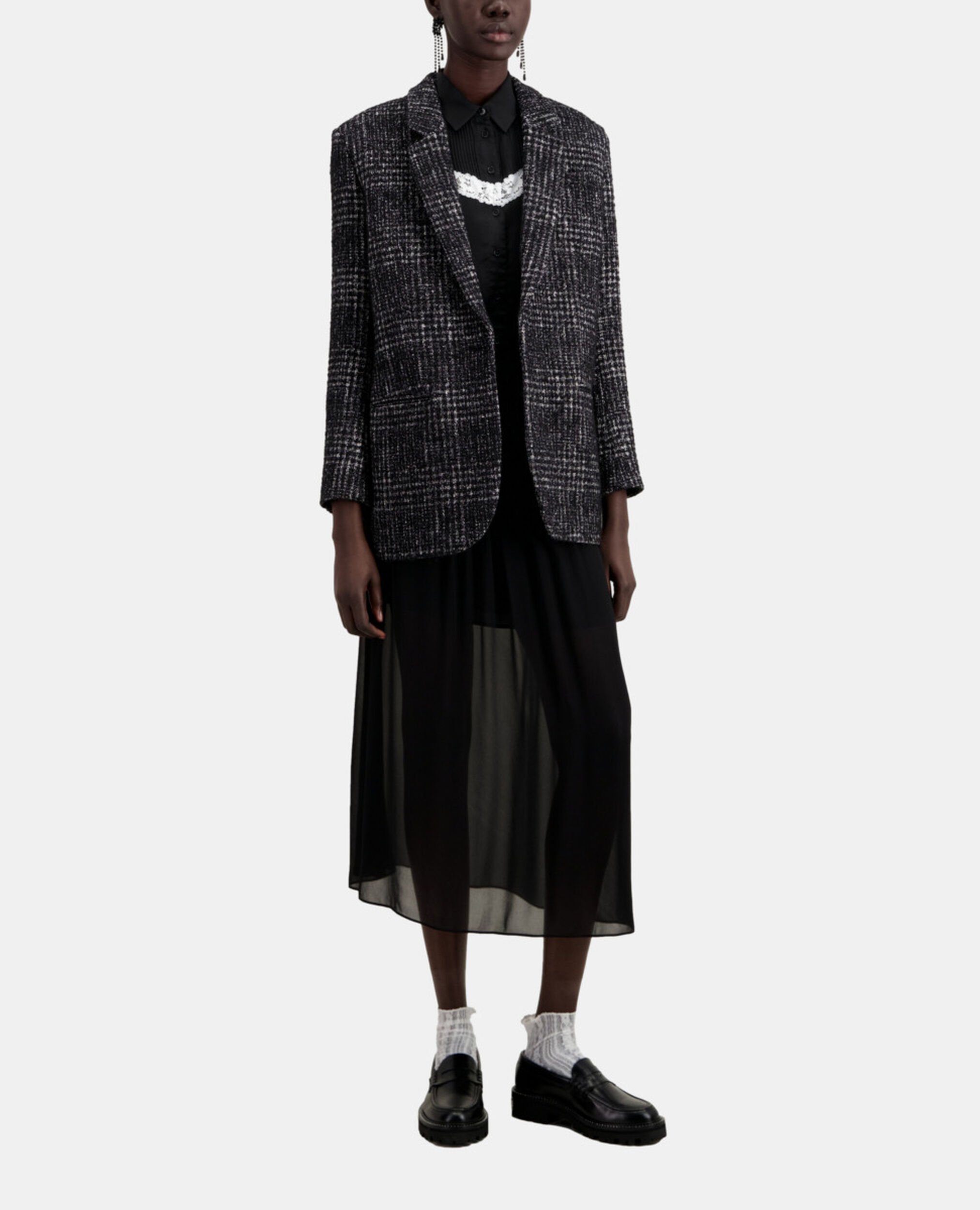 Black and white tweed blazer, BLACK WHITE, hi-res image number null