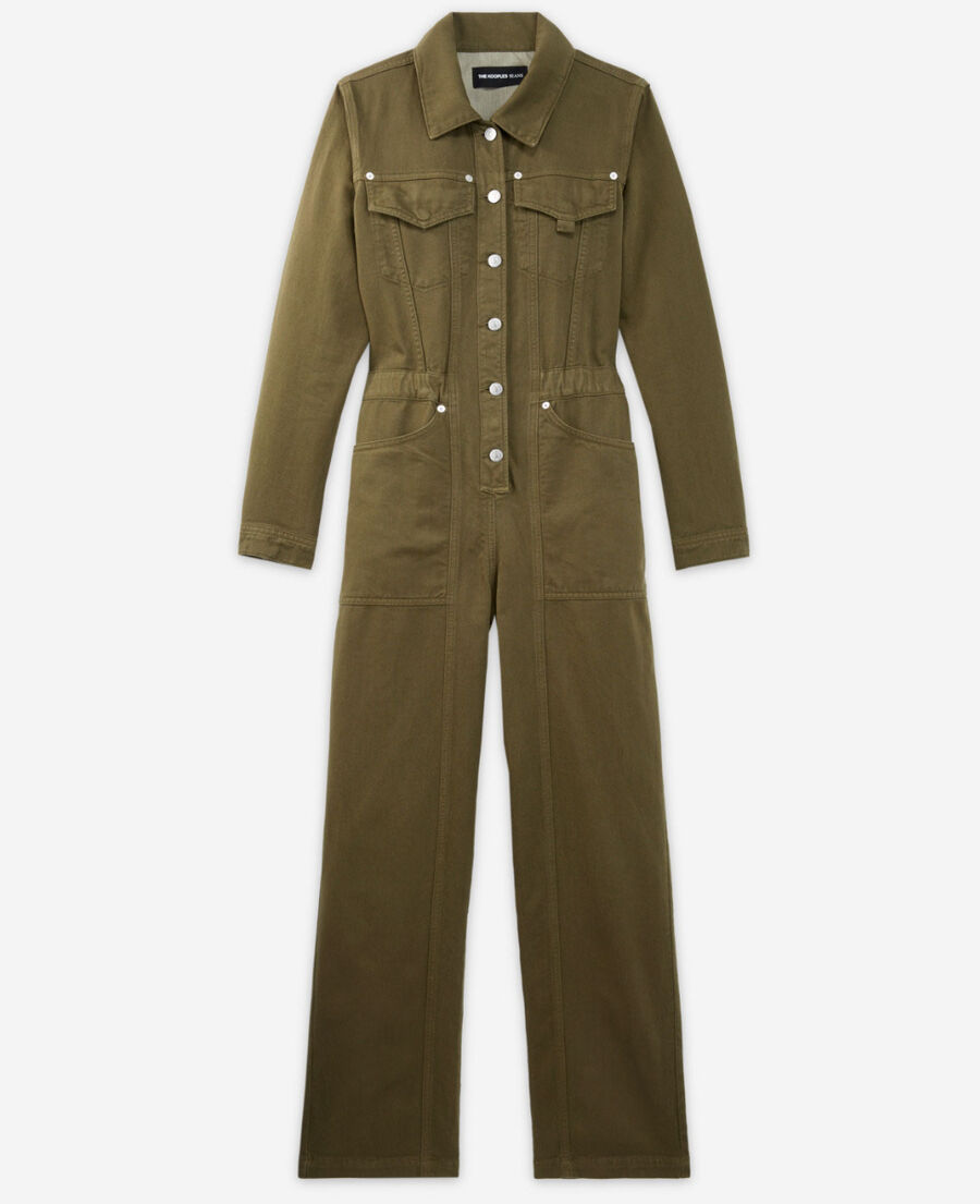 Topshop utility pocket casual jumpsuit in khaki