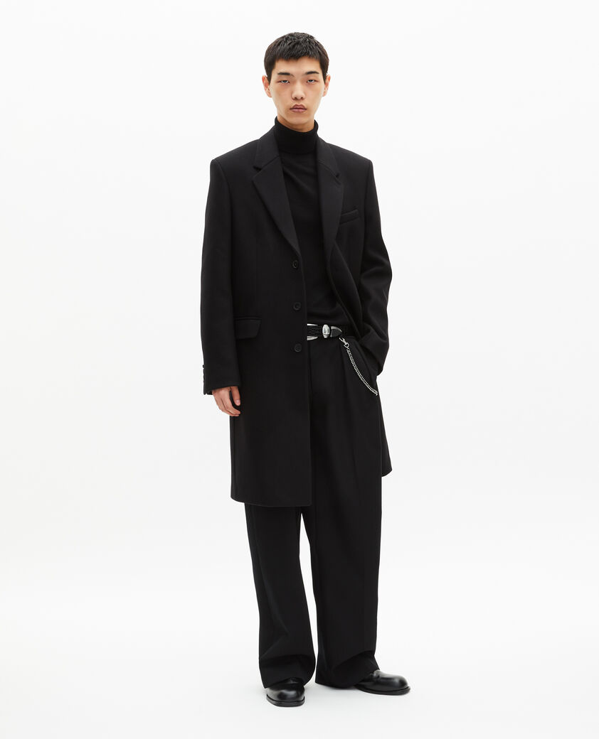 The Kooples MEN BLACK black leather lapel collar coat