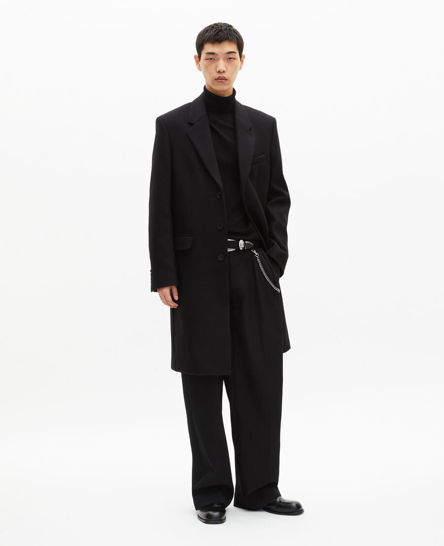 The Kooples MEN BLACK black leather lapel collar coat
