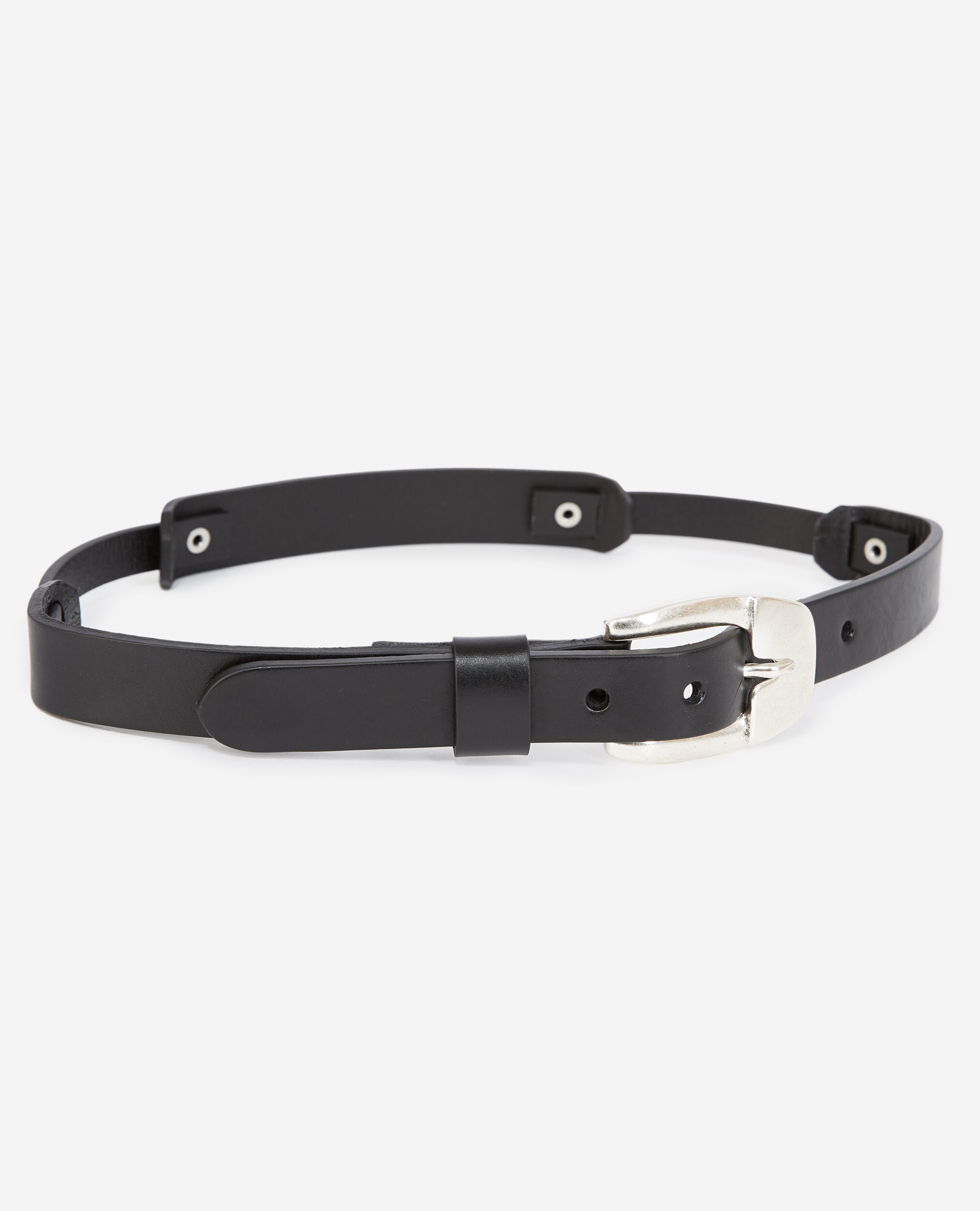 Skinny leather belt with cut-outs, BLACK, hi-res image number null