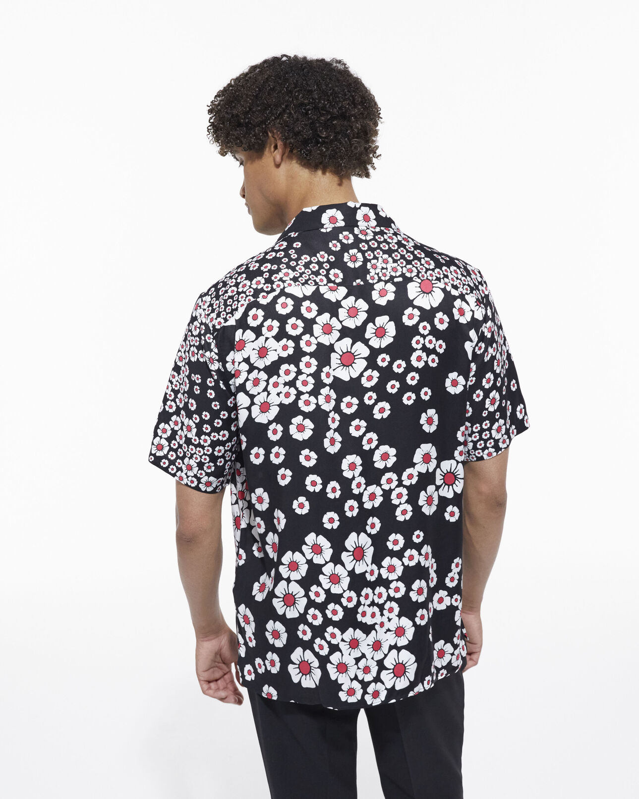 The Kooples MEN BLACK / PINK floral hawaiian collar shirt