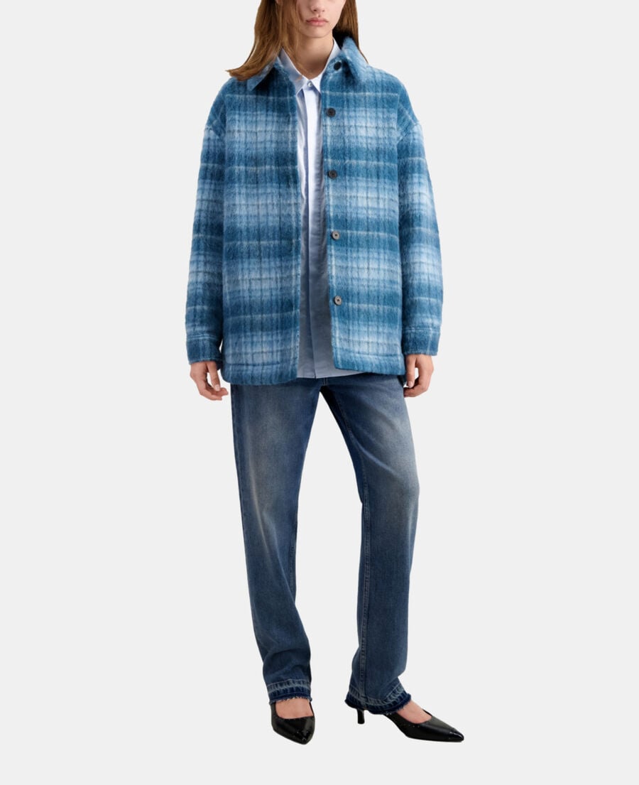The Kooples FEMME BLUE BEIGE blouson style surchemise à carreaux bleus