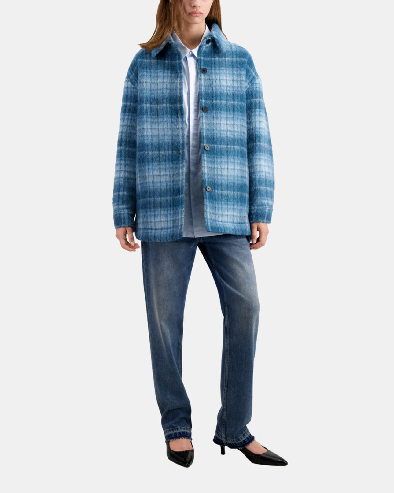 The Kooples WOMEN BLUE BEIGE overshirt style jacket with blue checks