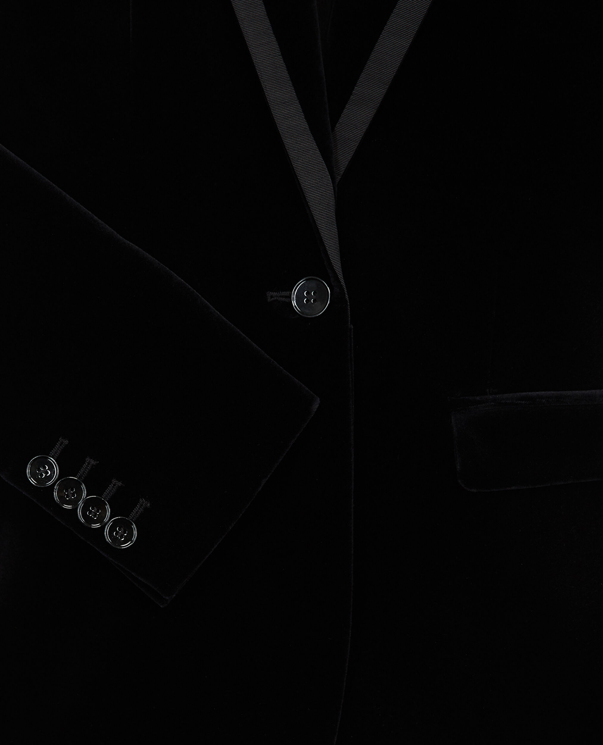Stretchy black velvet jacket with notched lapels, BLACK, hi-res image number null