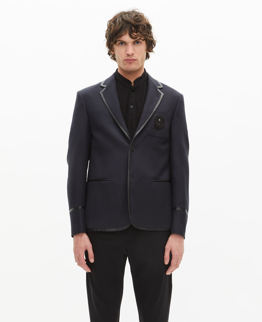 The Kooples HOMME DARK NAVY veste en laine m&eacute;lang&eacute;e bleu marine