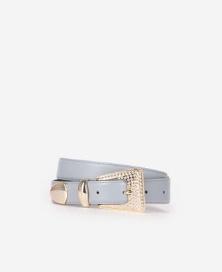 The Kooples FEMME LIGHT BLUE ceinture boucle western dor&eacute;e strass&eacute;e en cuir bleu