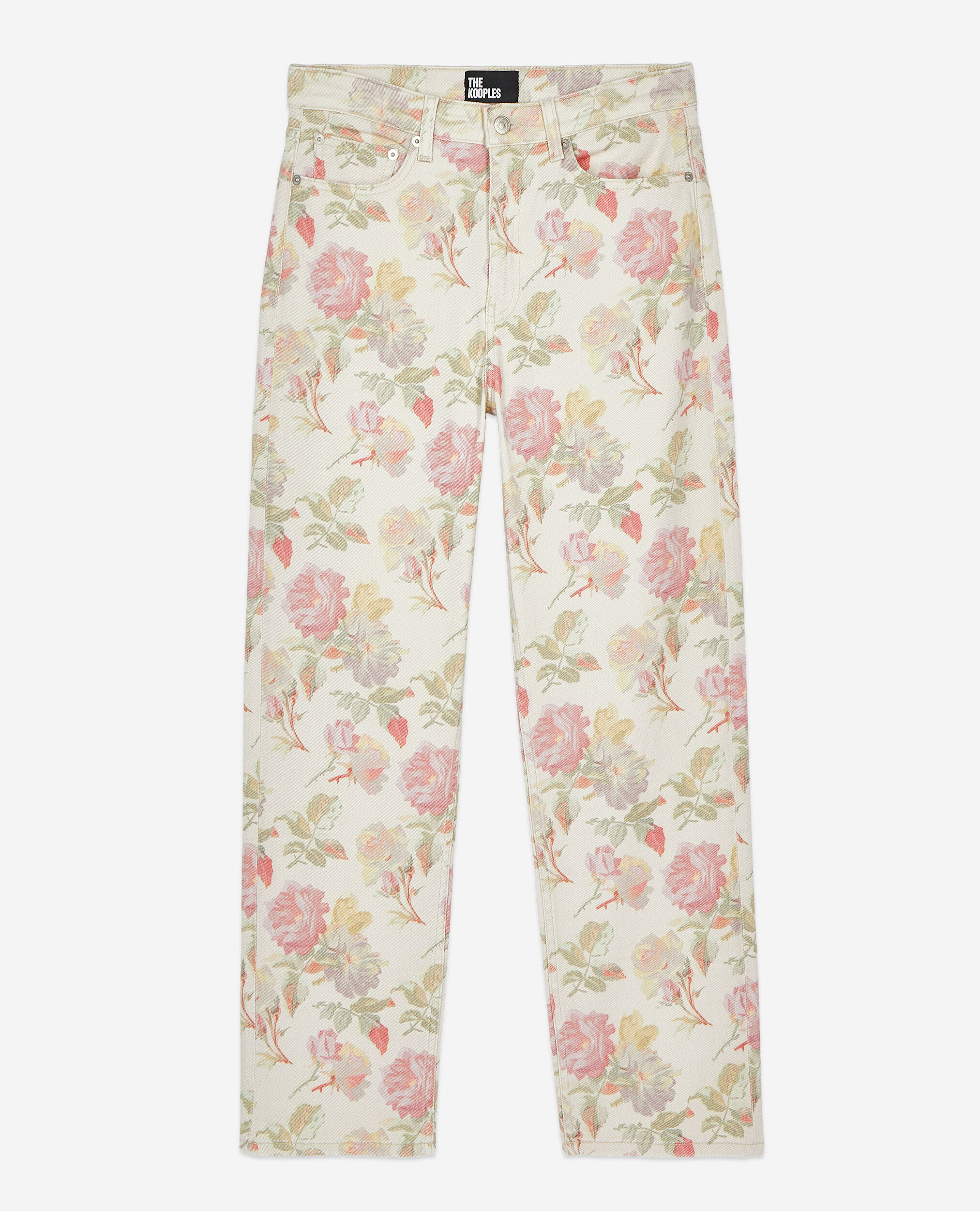 Boyfriend-Jeans mit Blumenprint, ECRU, hi-res image number null