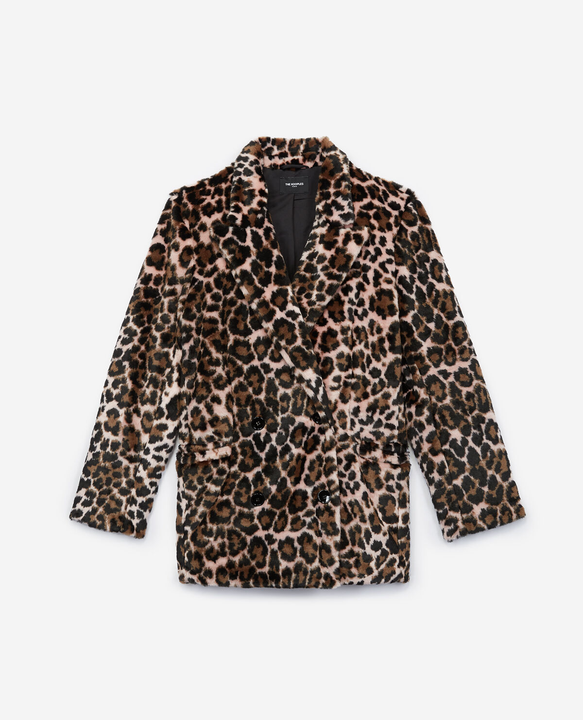 Faux fur coat with leopard print