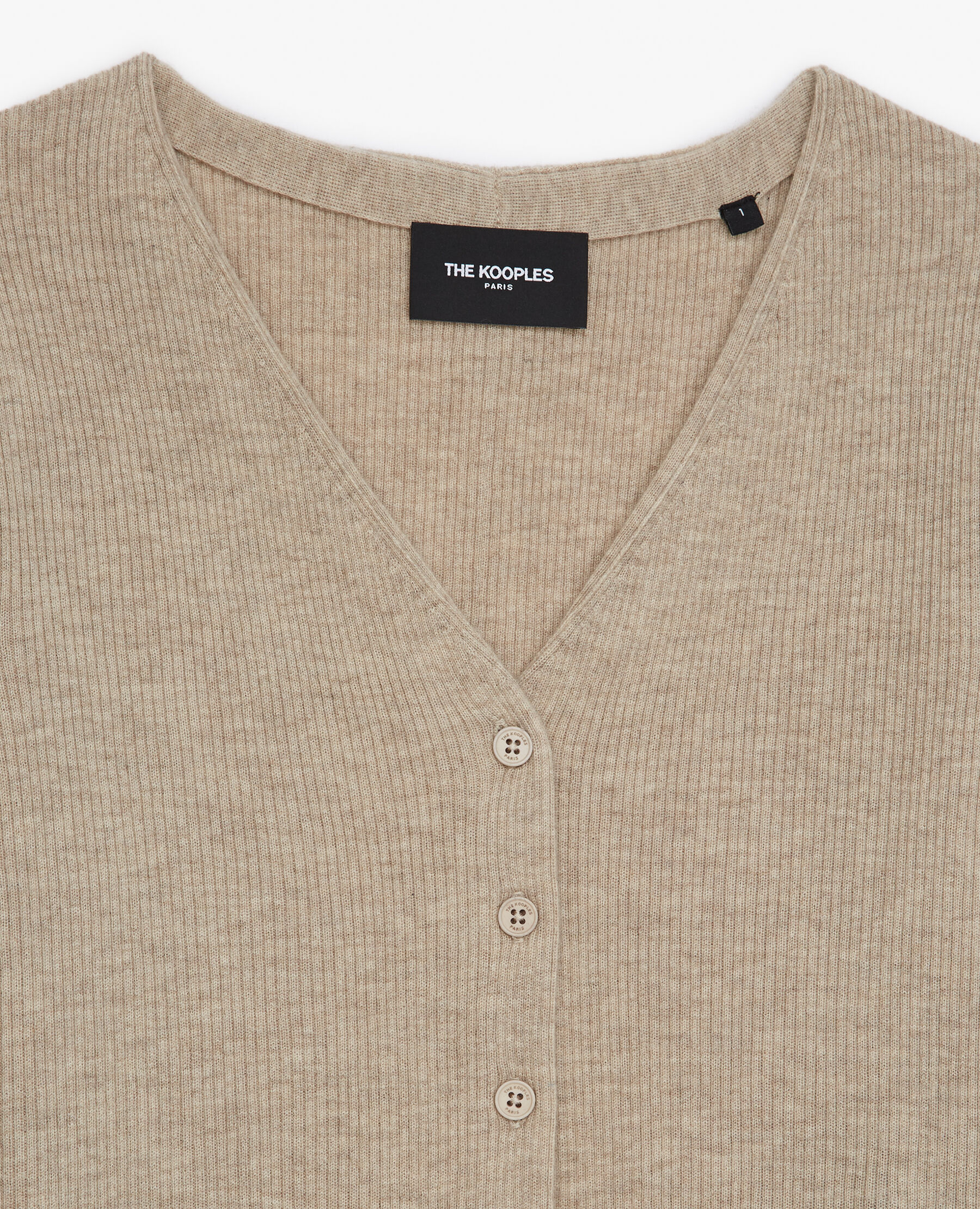 Fitted beige wool and cashmere cardigan
