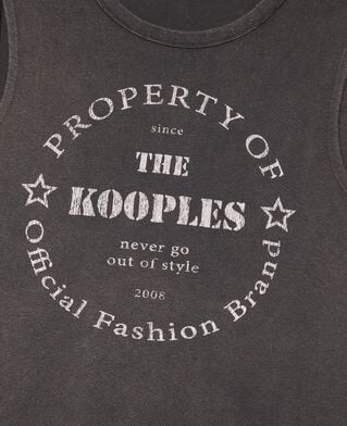 The Kooples DAMEN BLACK WASHED tanktop mit verwaschenem schwarzem siebdruck