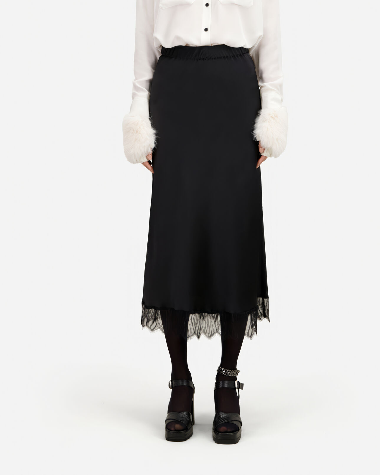 The Kooples FEMME BLACK jupe longue avec détails en dentelle noire