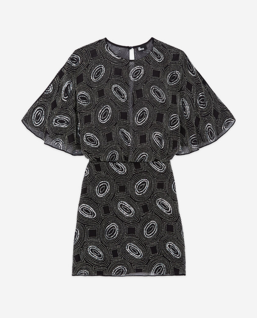 The Kooples FEMME BLACK robe courte noire à perles argentées