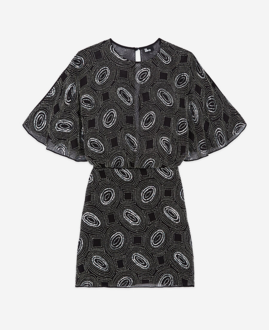 The Kooples FEMME BLACK robe courte noire à perles argentées