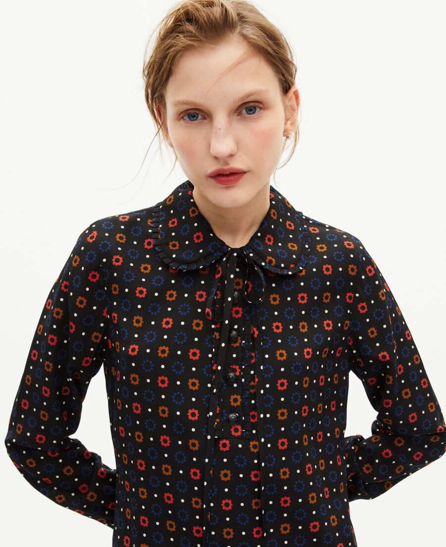 The Kooples FEMME BLACK MELANGE robe courte en imprimé en soie mélangée noire