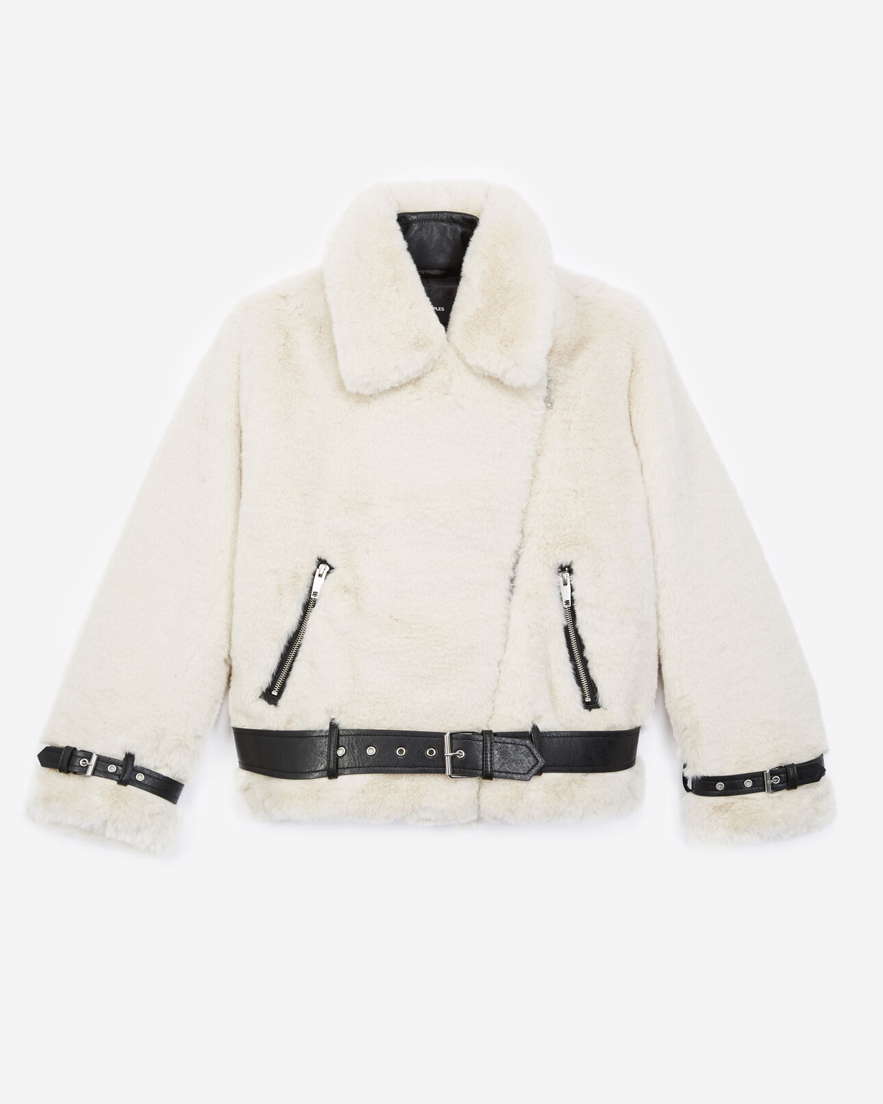 The Kooples FEMME ECRU manteau fausse fourrure style biker