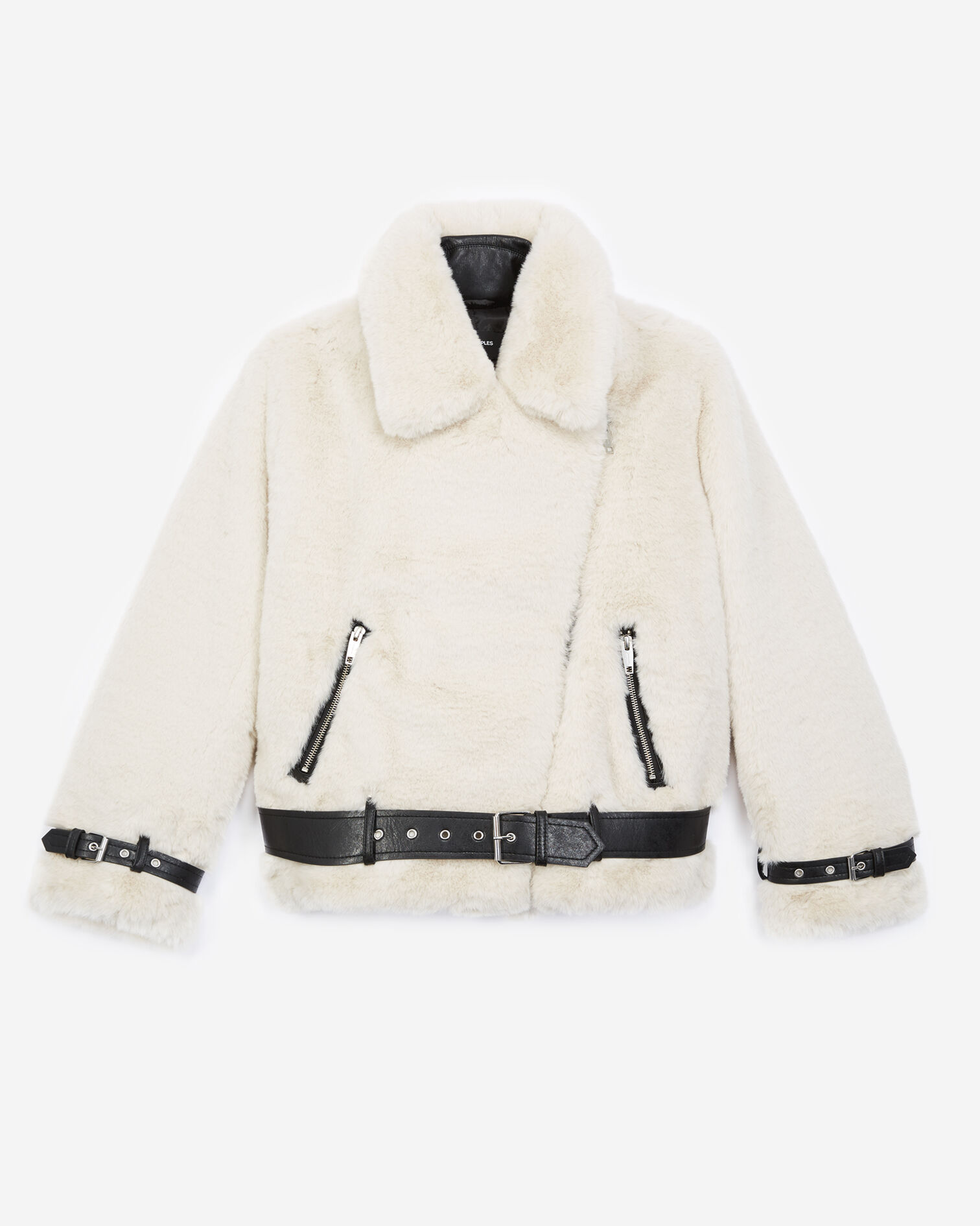 Biker-style faux fur coat, ECRU, hi-res image number null