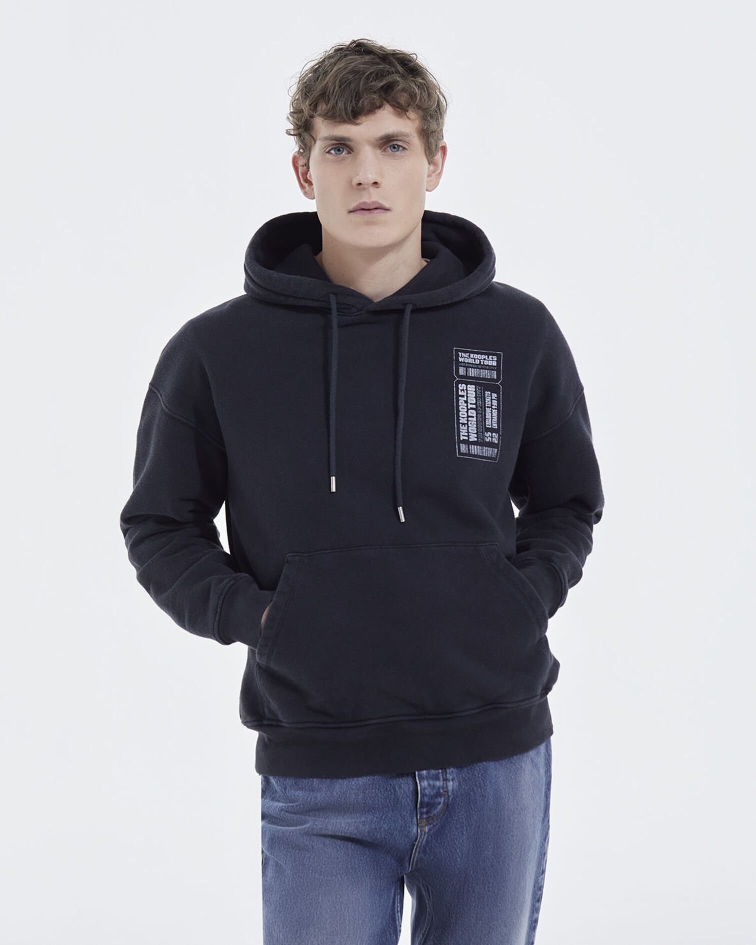 Sweat capuche noir délavé oversize print, BLACK WASHED, hi-res image number null