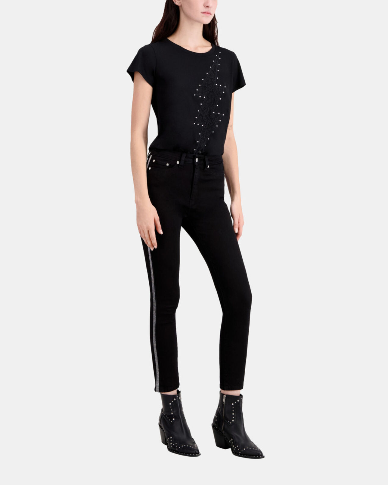 The Kooples WOMEN BLACK WASHED black slim jeans with chains