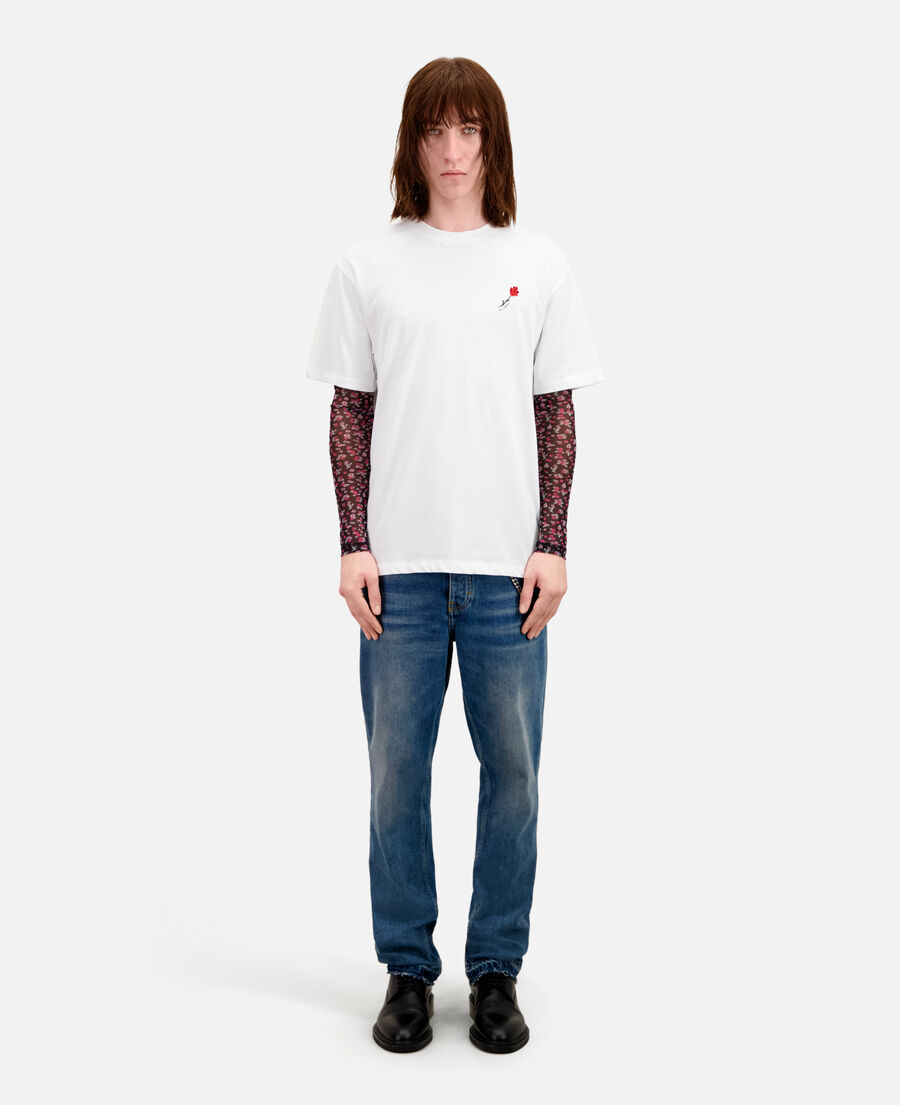 t-shirt homme blanc avec broderie fleur
