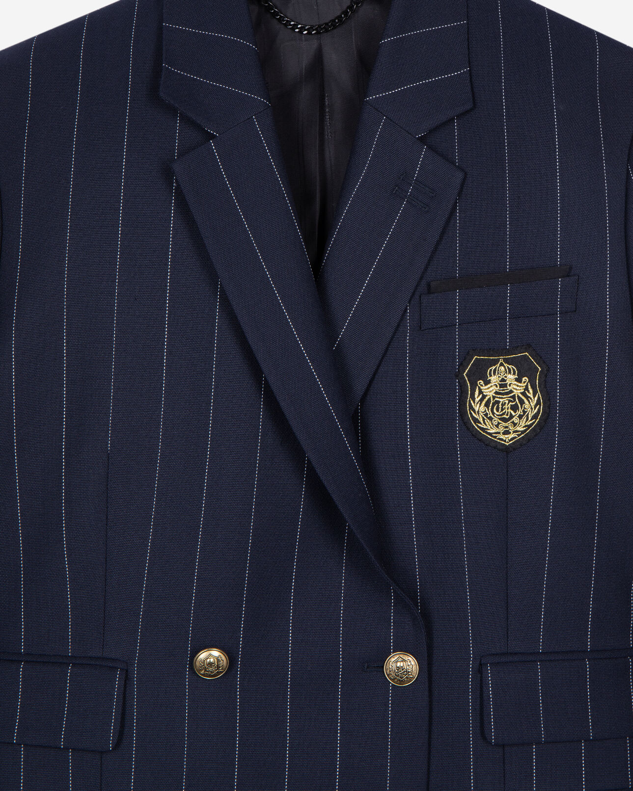 The Kooples WOMEN NAVY navy blue wool blend tennis stripe suit jacket