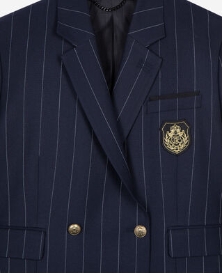 The Kooples FEMME NAVY veste tailleur à rayures tennis en laine mélangée bleu marine