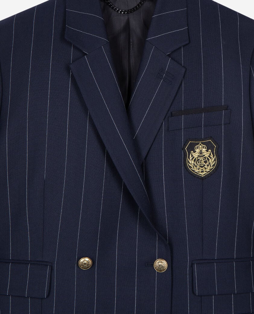 The Kooples FEMME NAVY veste tailleur à rayures tennis en laine mélangée bleu marine