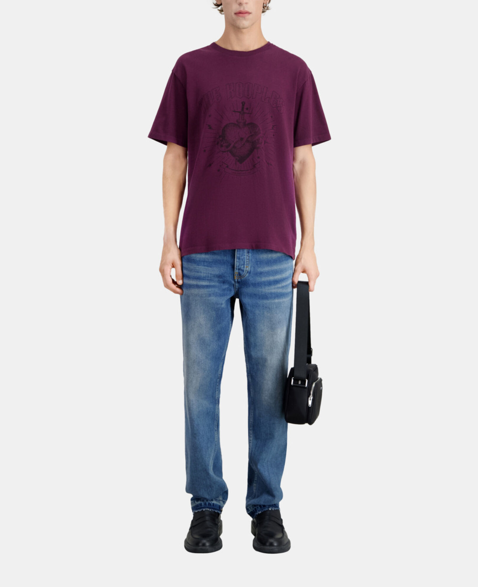The Kooples MEN BORDEAUX men's burgundy t-shirt with dagger through heart serigraphy