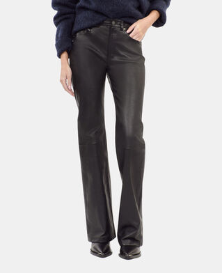 The Kooples WOMEN BLACK black leather flare trousers