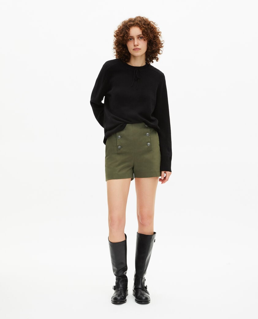 The Kooples DAMEN KAKI gerade geschnittene shorts mit doppelter knopfleiste in khaki