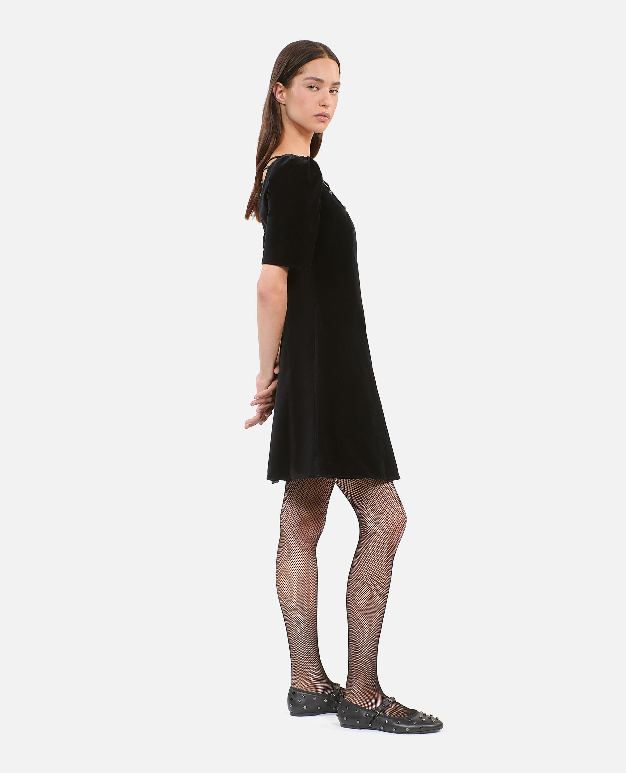 Black velvet dress short sleeve sales
