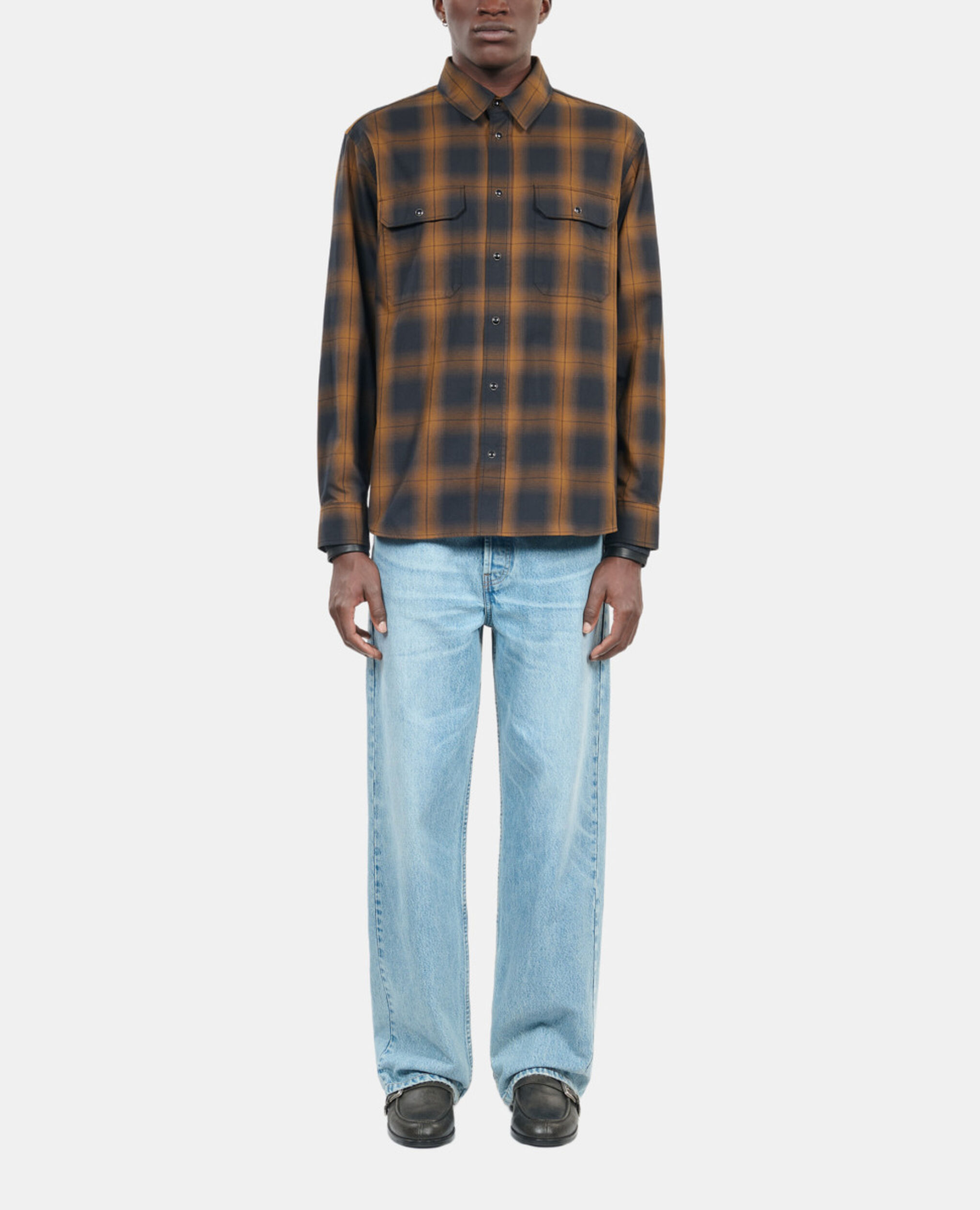 Black and brown checked overshirt, DARK BROWN, hi-res image number null