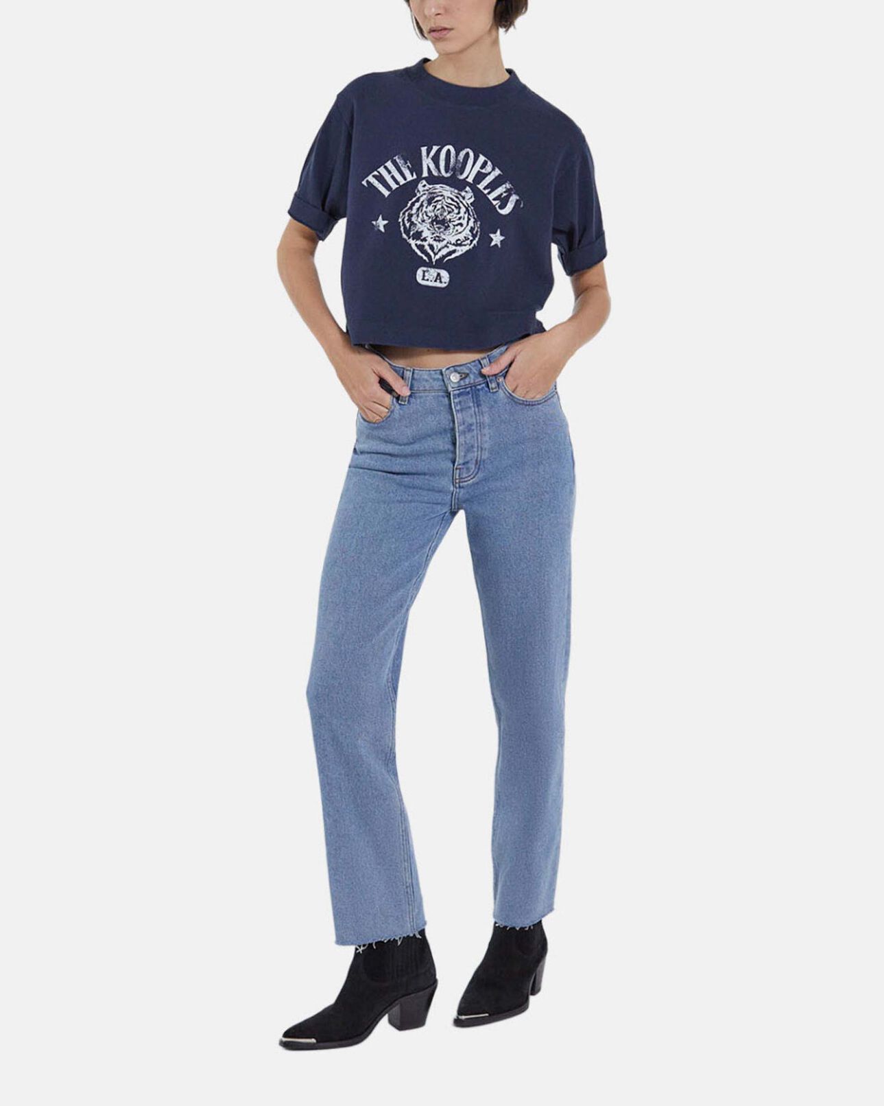 The Kooples WOMEN NAVY cropped t-shirt