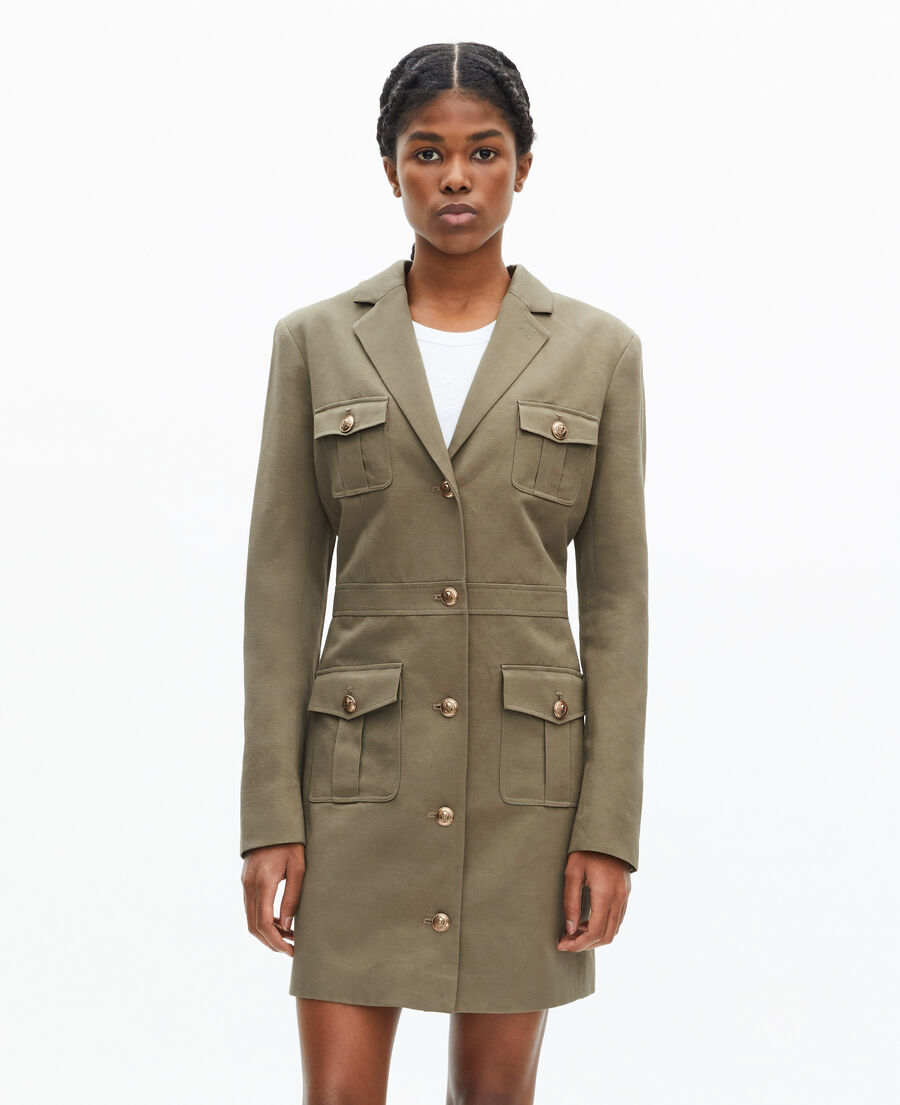 The Kooples F KAKI short officer-style dress in khaki linen