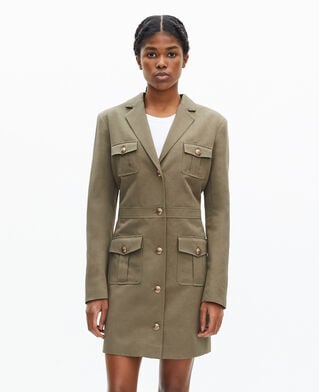 The Kooples FEMME KAKI robe courte style officier en lin kaki