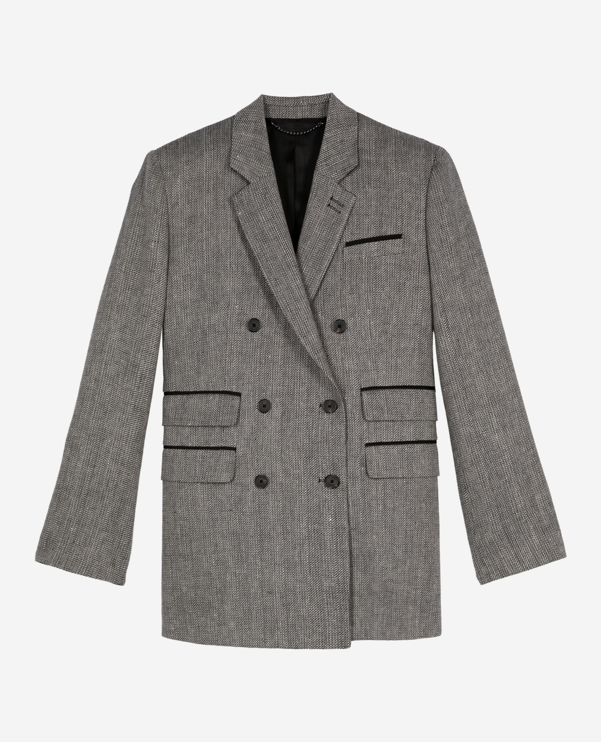 Gray wool and linen suit jacket, GREY, hi-res image number null